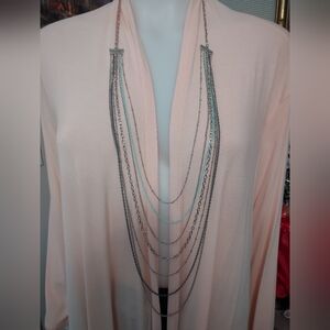 Malachite Pine 7 Multi-Chain Layered Necklace 5 Styles Green , Silver Tone 44-in